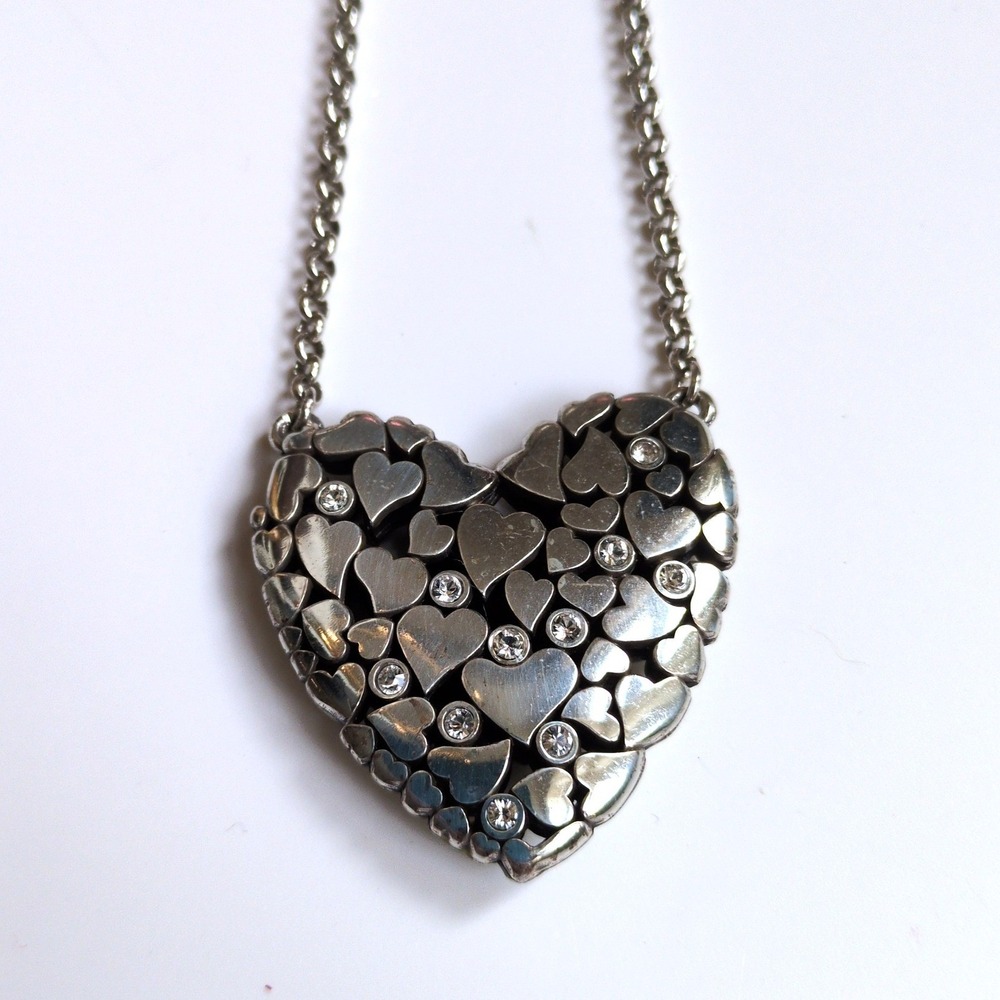 Brighton Heart Made of Hearts Necklace Silver Crystal Reversible Chain RETIRED